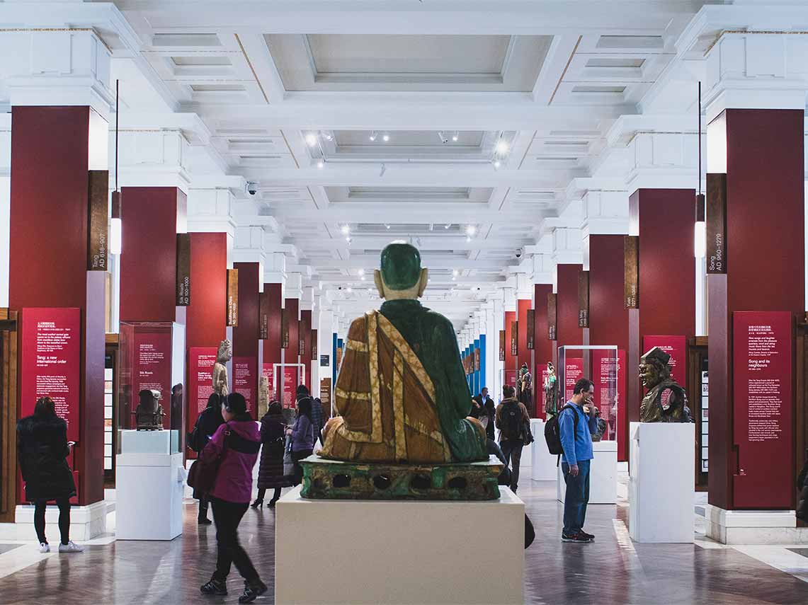 Guided tour of exhibitions inside the British Museum.