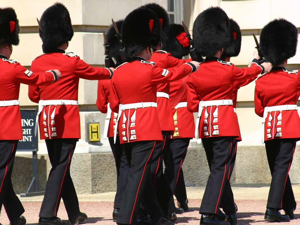 View the changing of the guard outside buckingham palace on our walking tour.