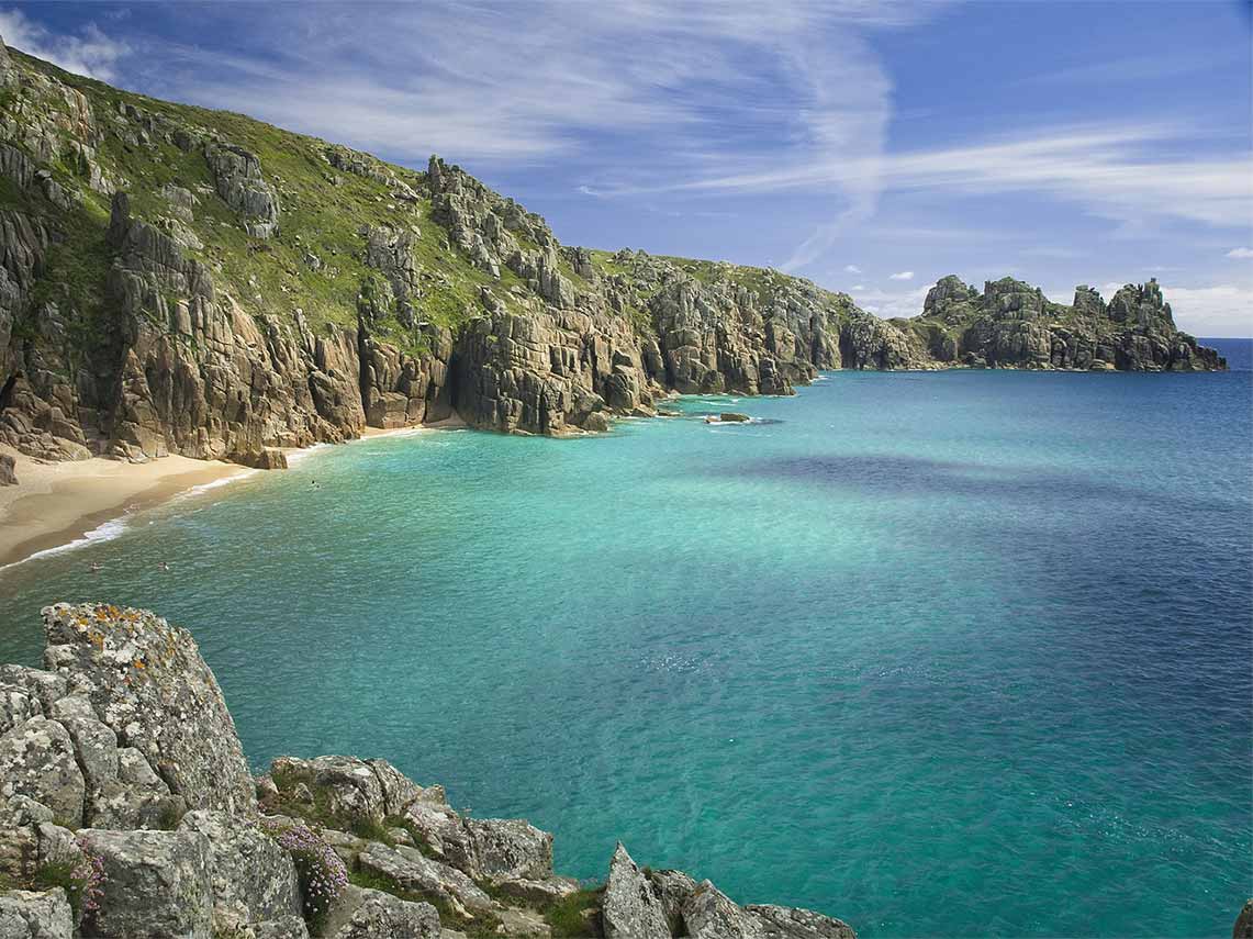 Driver guide at the beach of Cornwall in the South west of England.