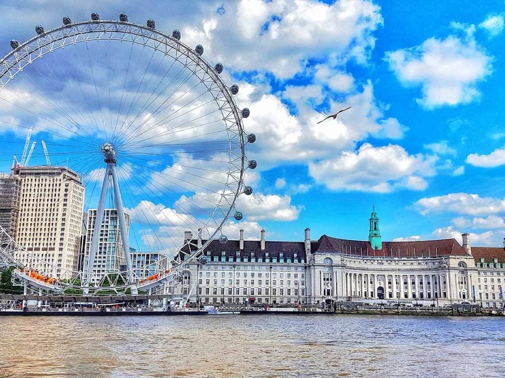 The London Eye as viewed from the Thames river