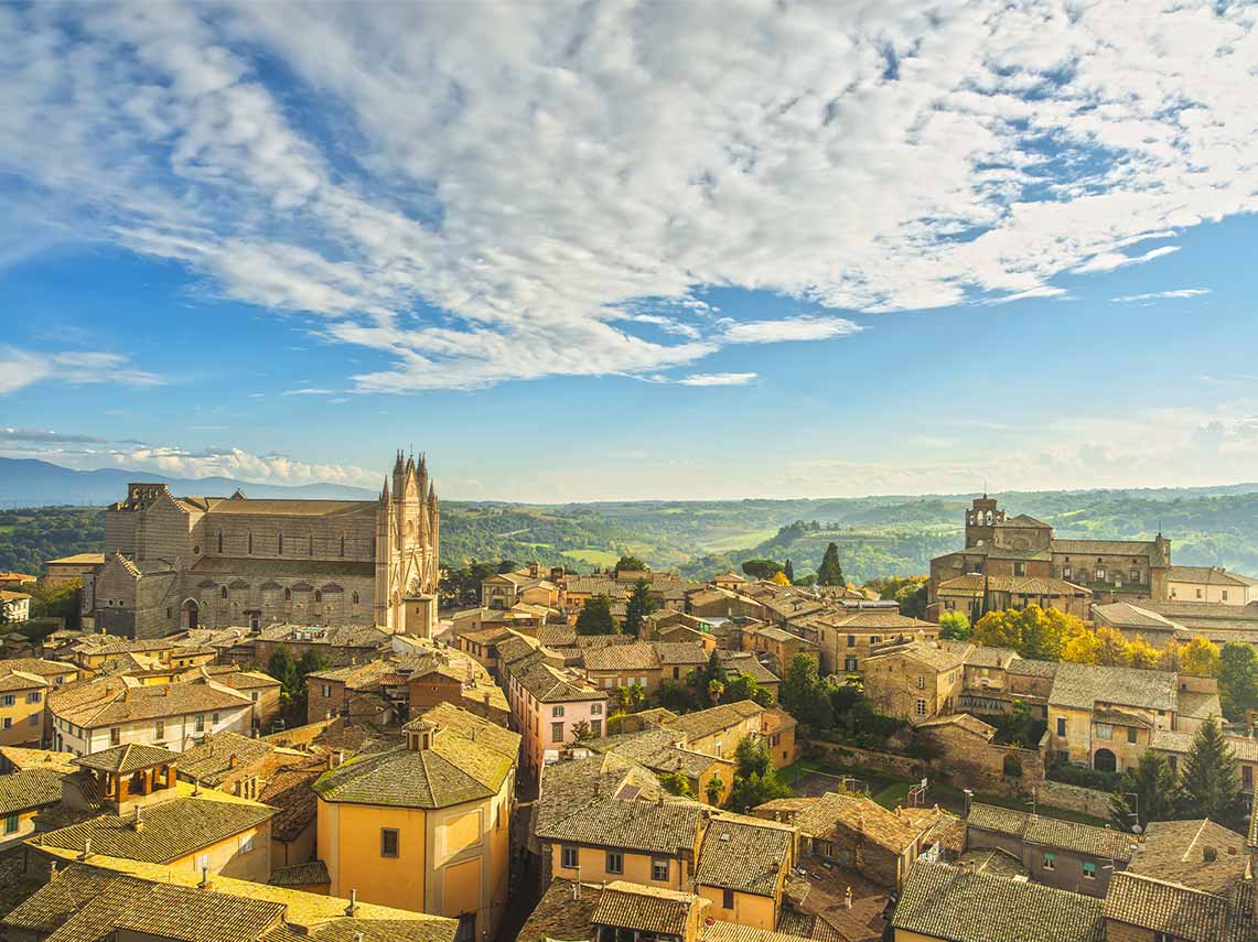 Visit medieval buildings in Orvieto, Umbria.