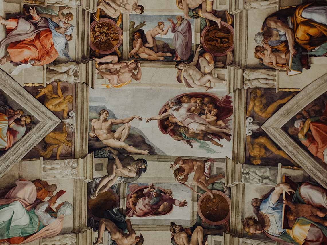 the sistine chapel ceiling as painted by Michelangelo.