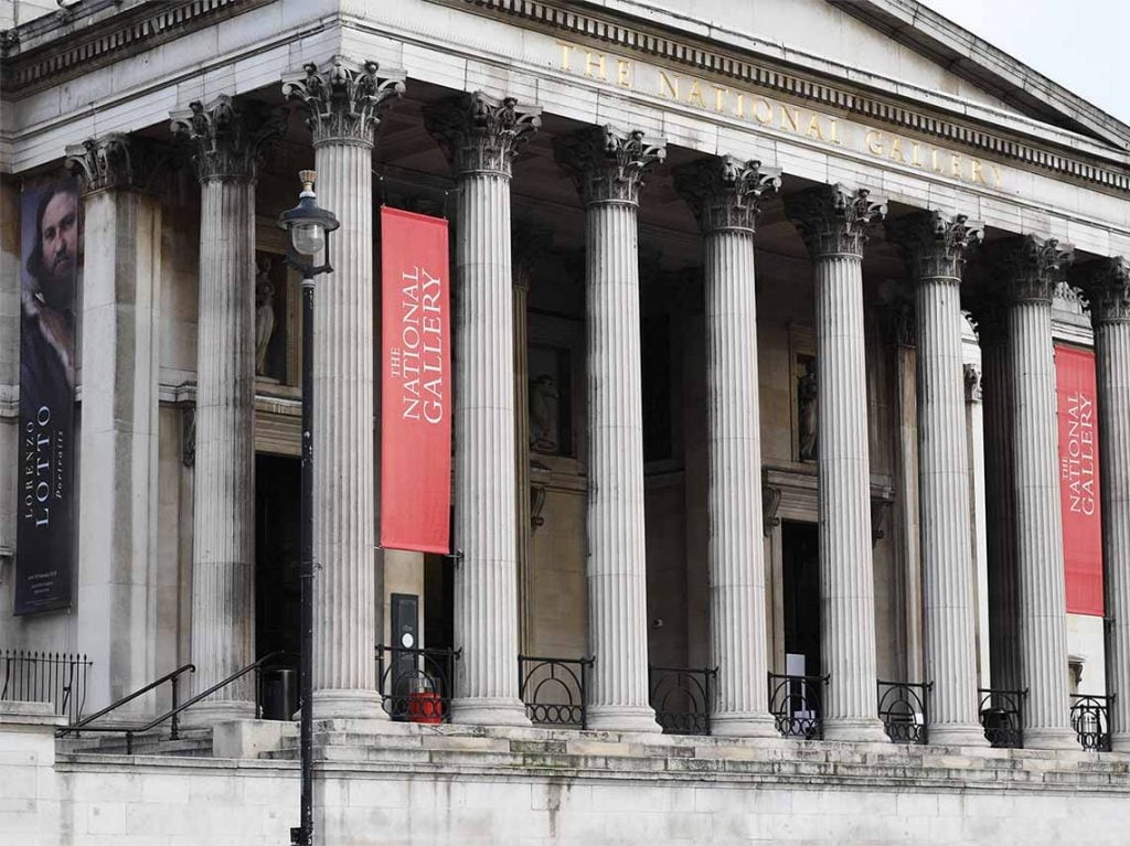 guest at the columns outside the national gallery in London to begin their tour.