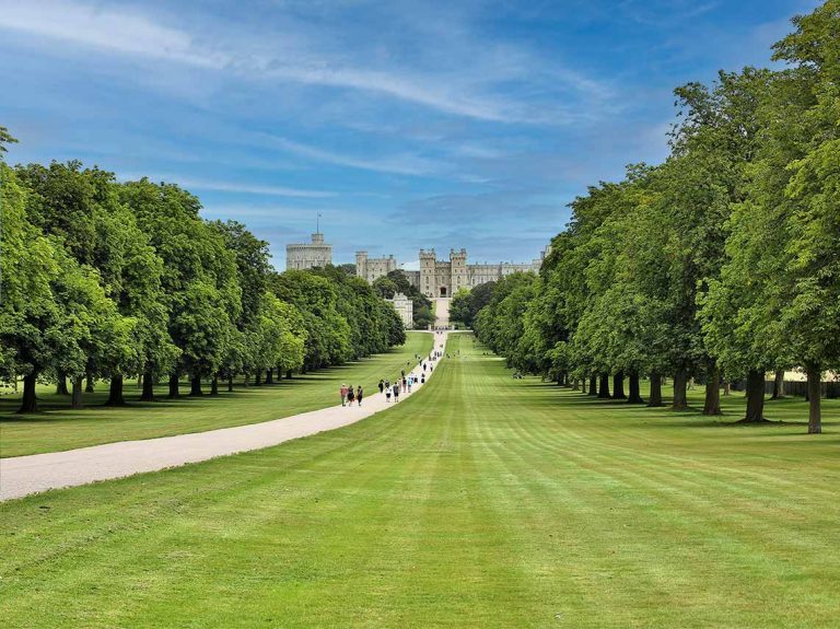 Tour guide showing group around Windsor castle on a private tour.