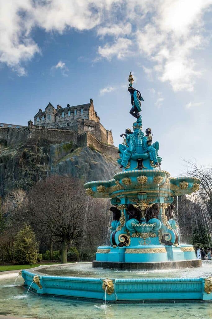 Ross Fountain with Edinburgh Castle in West Princes Street Gardens