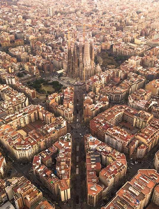 Sagrada Familia from the air, Barcelona