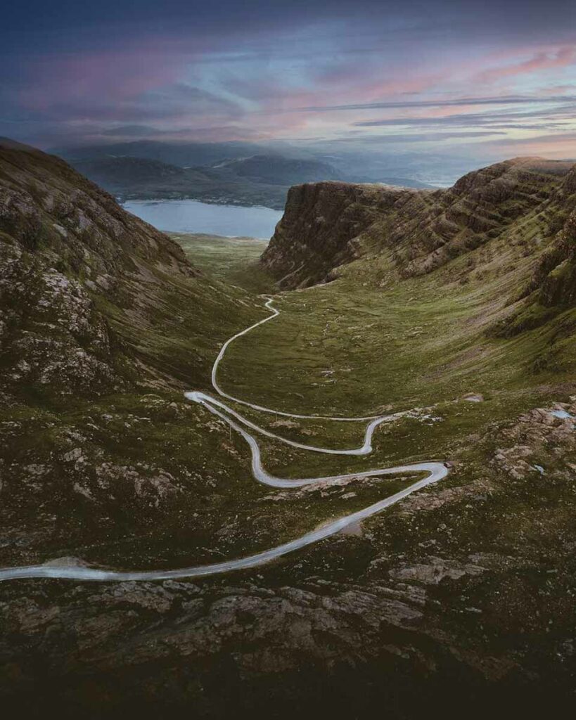 winding road amid mountains in Glencoe