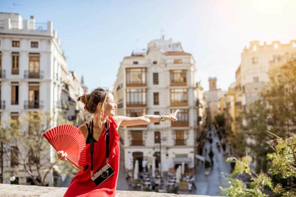 enjoying beautiful cityscape view on Valencia city during the sunny weather in Spain