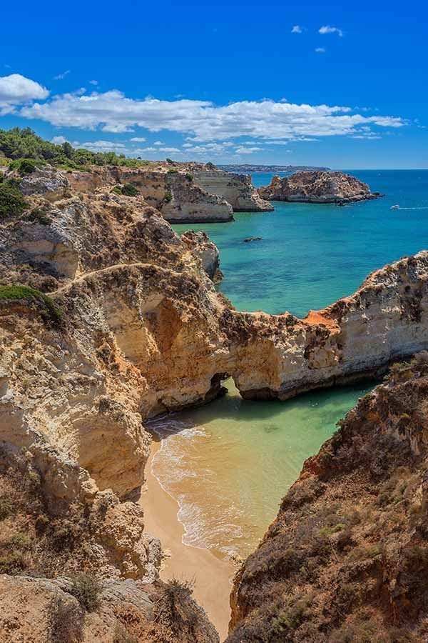 Magic seascapes Albufeira. In summer, the clear waters. Portugal Algarve area.