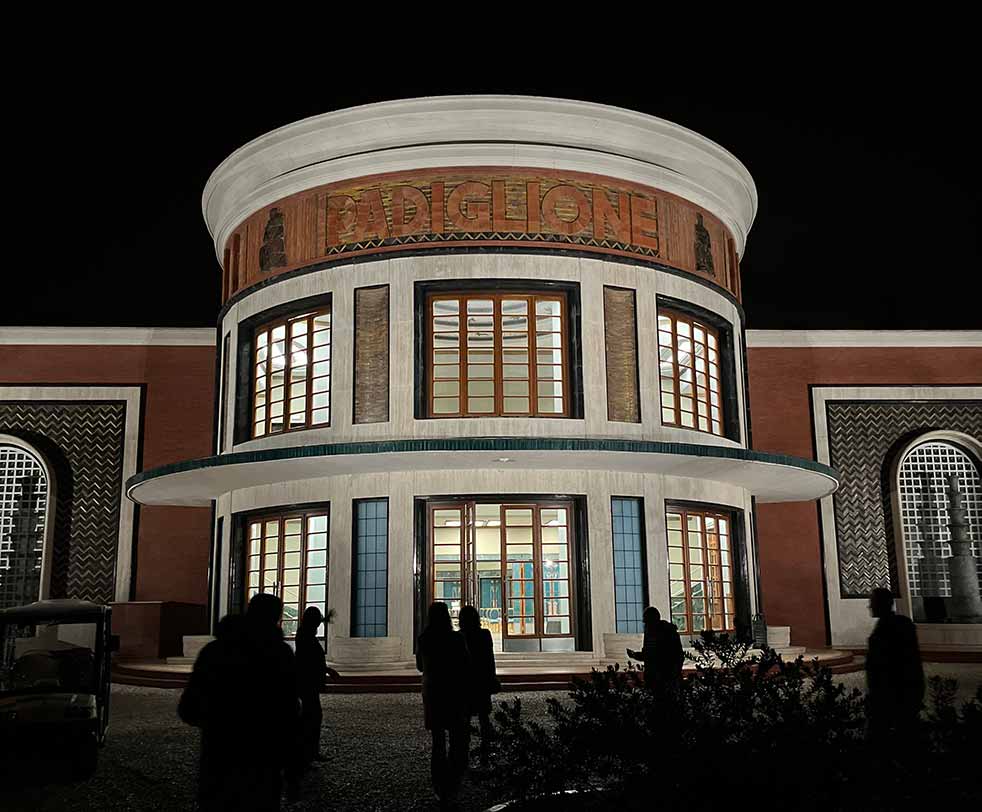 external view of entrance to The Padiglione delle Feste in Castrocaro Terme: Art Deco architecture.