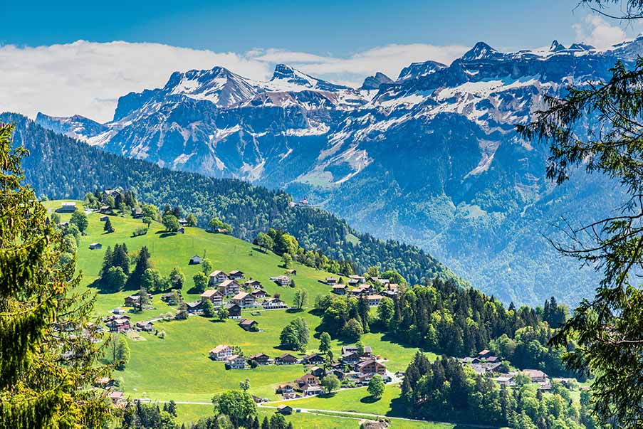 Beatenberg village and Alps, Switzerland