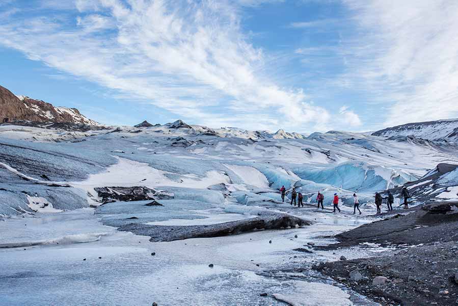 Tour group glacier walking at Sólheimajökull Glacier, Iceland