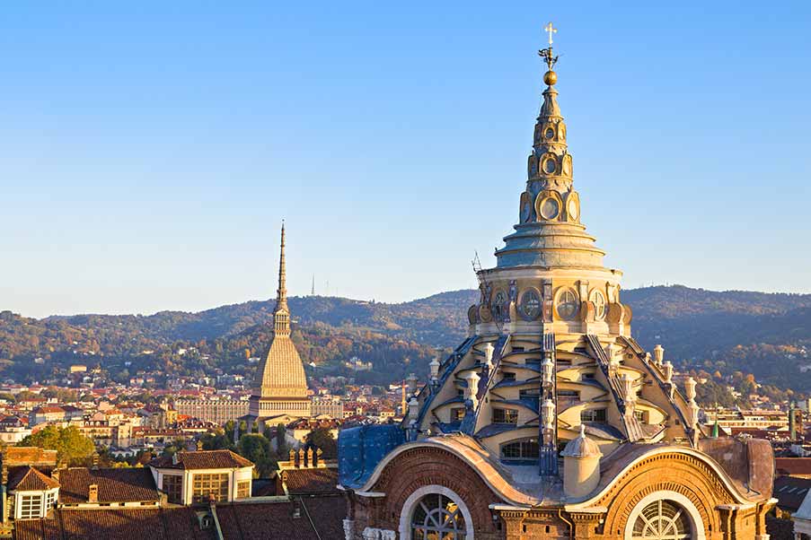 Mole Antonelliana and the Chapel of the Holy Shroud in Turin, Italy