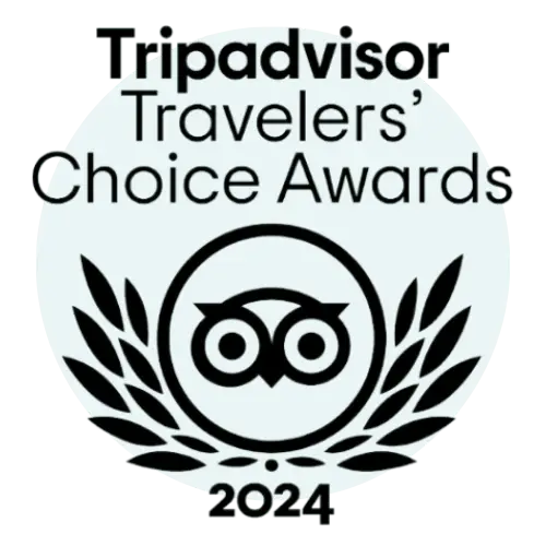 Tripadvisor Travelers' Choice Awards 2024 logo featuring an owl and laurel wreath design