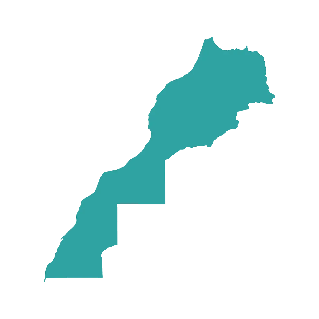 Stylized blue map of Morocco highlighting major regions and tourist destinations, perfect for travelers planning their visit.